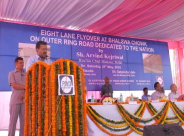 Hon’ble Chief Minister of Delhi, Shri Arvind Kejriwal is seen inaugurating 8 Lane Flyover at Bhalswa Chowk on Outer Ring Road in the cap